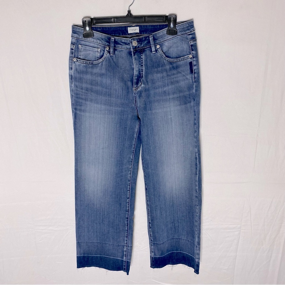 Silver Jeans Lanark Wide Leg Cropped Raw Hem Med Wash Mid Rise Jeans 29